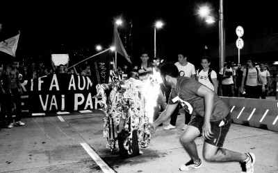 Protesters on their way to burn the turnstile, Belo Horizonte, Brazil, 2014.