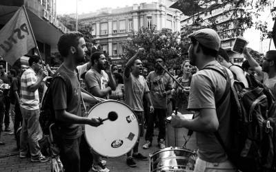 In one of the most touristic places in the city, protesters reclaim against the increase of public transports  tariffs, Belo Horizonte, Brazil, 2014.