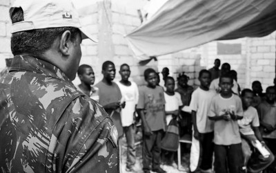 Peacekeeper while monitoring the activities school promoted by MINUSTAH Mission, Port-Au-Prince, Haiti, 2012.