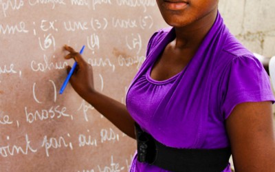 Teacher at school, Port-Au-Prince, Haiti, 2012.