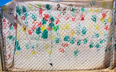 School wall located in Sharia Refugee Camp, near Duhok, Iraq (Iraqi Kurdistan).
