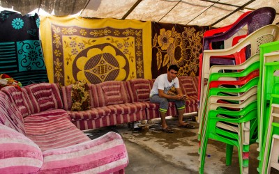 Restaurant set up by the country dweller. To have business like this you need to have a little money to invest. And since most families arrived in the countryside with no money, depending on humanitarian aid, you do not see many local businesses. Sharia Refugee Camp, near Duhok, Iraq (Iraqi Kurdistan).