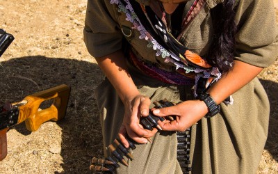 Female soldiers and snipers of the Kurdish Worker’s Party (PKK) getting ready for new combats against the Islamic State (ISIS) and NATO. The participation increasingly active and efficient of women in the Kurdish fights has been strengthening the social, cultural and moral consciences, encouraging the feminine empowerment in the region. Qandil mountains, Iraq (Iraqi Kurdistan), 2015.