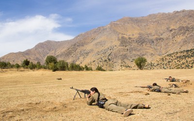 Female soldiers and snipers of the Kurdish Worker’s Party (PKK) getting ready for new combats against the Islamic State (ISIS) and NATO. The participation increasingly active and efficient of women in the Kurdish fights has been strengthening the social, cultural and moral consciences, encouraging the feminine empowerment in the region. Qandil mountains, Iraq (Iraqi Kurdistan), 2015.