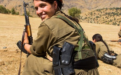 Female soldiers and snipers of the Kurdish Worker’s Party (PKK) getting ready for new combats against the Islamic State (ISIS) and NATO. The participation increasingly active and efficient of women in the Kurdish fights has been strengthening the social, cultural and moral consciences, encouraging the feminine empowerment in the region. Qandil mountains, Iraq (Iraqi Kurdistan), 2015.