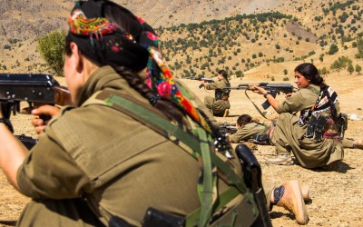 Female soldiers and snipers of the Kurdish Worker’s Party (PKK) getting ready for new combats against the Islamic State (ISIS) and NATO. The participation increasingly active and efficient of women in the Kurdish fights has been strengthening the social, cultural and moral consciences, encouraging the feminine empowerment in the region. Qandil mountains, Iraq (Iraqi Kurdistan), 2015.