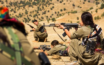 Female soldiers and snipers of the Kurdish Worker’s Party (PKK) getting ready for new combats against the Islamic State (ISIS) and NATO. The participation increasingly active and efficient of women in the Kurdish fights has been strengthening the social, cultural and moral consciences, encouraging the feminine empowerment in the region. Qandil mountains, Iraq (Iraqi Kurdistan), 2015.