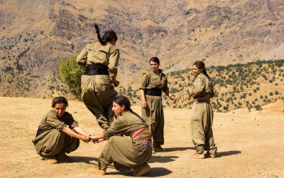 Kurdish Women Fighters on combat training . Qandil mountains, Iraq (Iraqi Kurdistan), 2015.