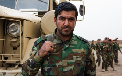 Peshmerga in frontline in combat against Islamic State (ISIS), Iraq (Iraqi Kurdistan), Middle East, 2015.
