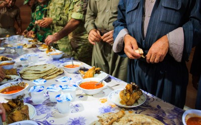 Daily food of the peshmergas in the bases that are of the current ruling party, the Kurdistan Democratic Party (KDP). Iraq (Iraqi Kurdistan), Middle East, 2015.