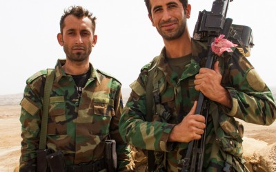 Peshmergas in frontline in combat against Islamic State (ISIS), Iraq (Iraqi Kurdistan), Middle East, 2015.