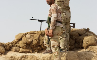 Peshmergas in frontline in combat against Islamic State (ISIS), Iraq (Iraqi Kurdistan), Middle East, 2015.