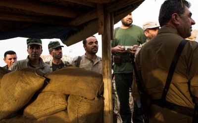 Peshmergas in frontline in combat against Islamic State (ISIS), Iraq (Iraqi Kurdistan), Middle East, 2015.