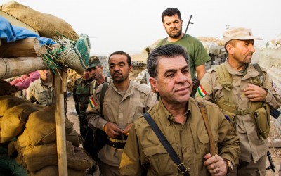 Peshmergas in frontline in combat against Islamic State (ISIS), Iraq (Iraqi Kurdistan), Middle East, 2015.