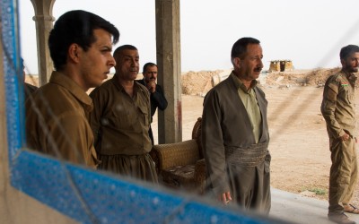 Peshmergas in frontline base waiting for new combat shifts against Islamic State (ISIS), Iraq (Iraqi Kurdistan), Middle East, 2015.