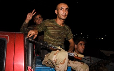 Peshmerga during offensive on frontline near Mosul, Iraq (Iraqi Kurdistan).