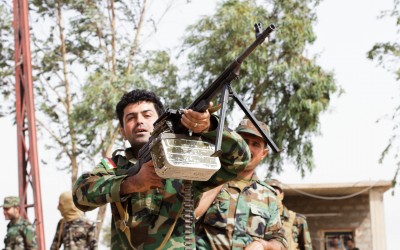 Soldier on battle against Islamic State (ISIS) on Frontline near Mosul, Iraq (Iraqi Kurdistan).