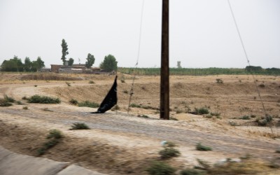 Islamic State (ISIS) flag placed during invasion near Mosul, Iraq (Iraqi Kurdistan).