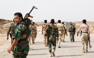 Peshmergas on way for offensive against Islamic State (ISIS) near Mosul, Iraq (Iraqi Kurdistan).