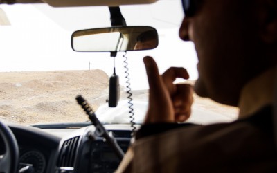 Responsible for the troop on the way to the frontline, near Mosul, Iraq (Iraqi Kurdistan). According to him, an earth mine attack is almost always on these roads near coalition areas.