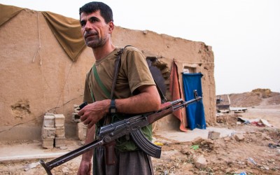 Soldier returns to Base after a daily as guardian of a frontline near Mosul, Iraq (Iraqi Kurdistan).