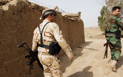 Soldier returns to Base after a daily as guardian of a frontline near Mosul, Iraq (Iraqi Kurdistan).