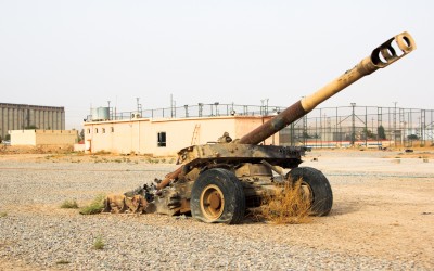 War tank used by Islamic State (ISIS)  -  heritage of the American occupation in Iraq - during the conflicts was captured by the peshmergas soldiers. near Mosul, Iraq (Iraqi Kurdistan).